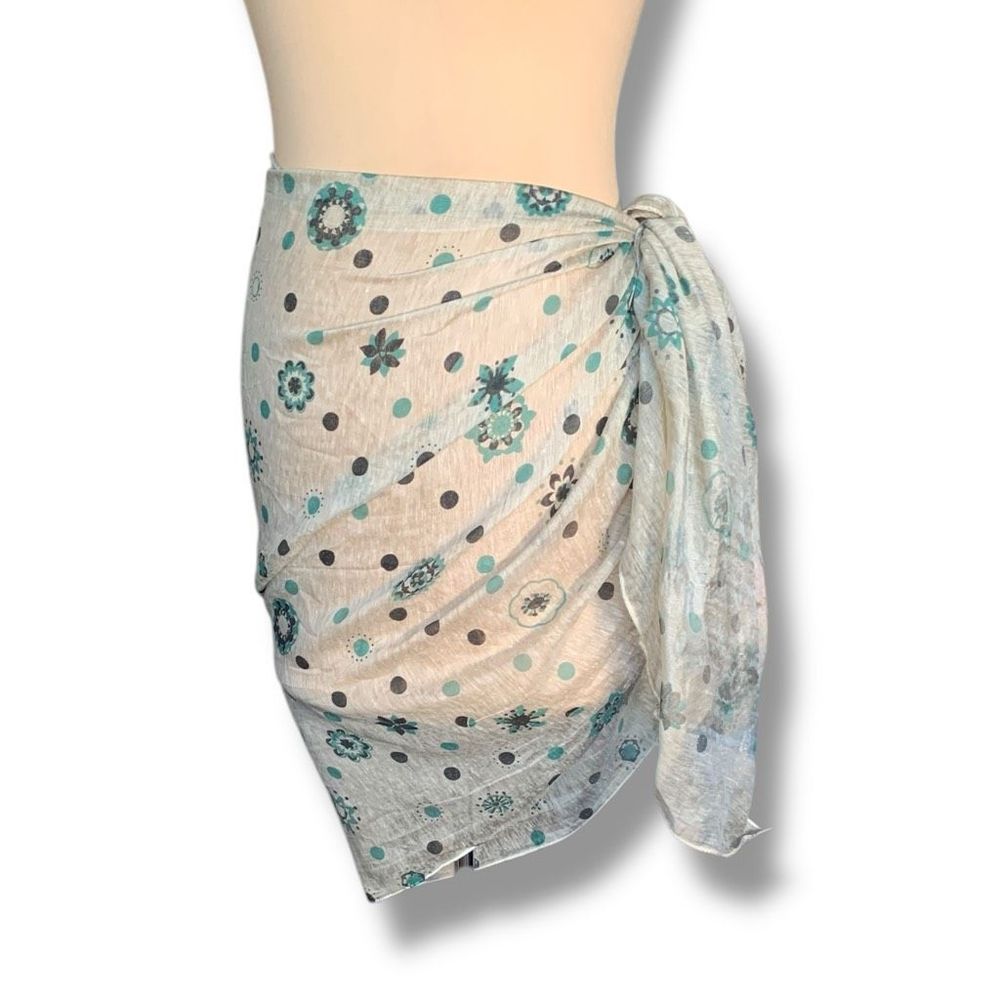 Sheer Scarf Boho Floral Polka Dot Wrap Tan Green Versatile Beach Sarong Cover Up